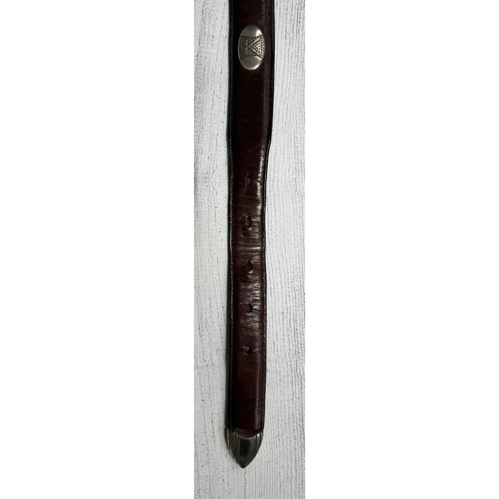 Golf Top Grain Leather Belt Brown Silver‎ Buckle Western Style Size 38